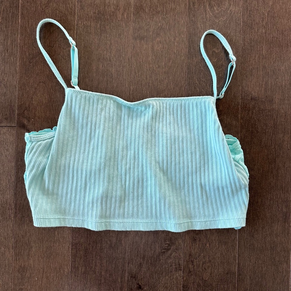 Aerie Bralette Top‎ Ribbed Lace Cozy Sexy Blue Light Aqua S